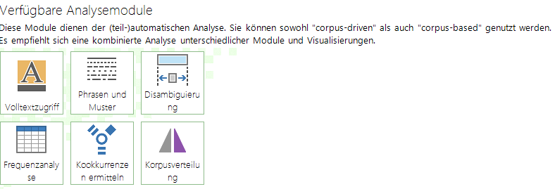 2. Verfügbare Analysemodule